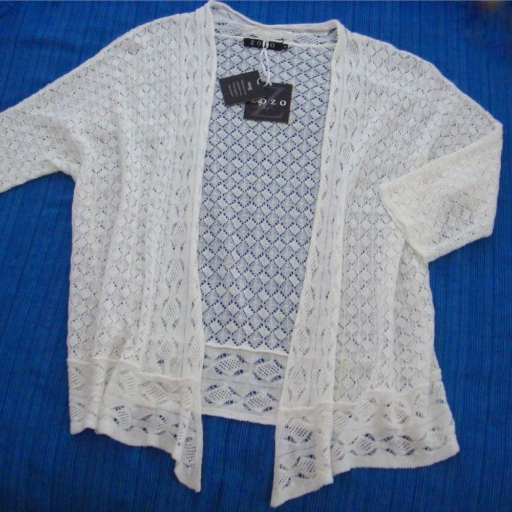 ZOZO NEW sz Large White Cardigan Sweater  linen &Viscose from Dillards Ret $118